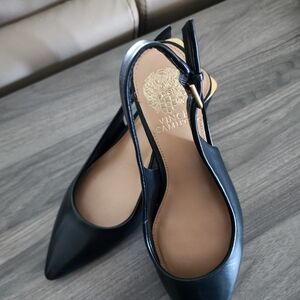 Vince Camuto Black Leather Pointed Slingback Pumps